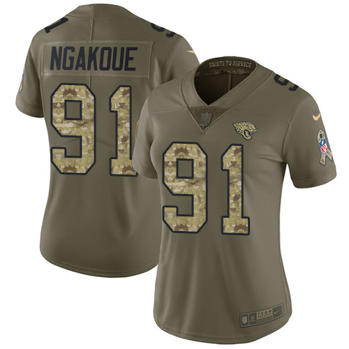 Nike Jacksonville Jaguars #91 Yannick Ngakoue Olive Camo Women Stitched NFL Limited 2017 Salute to Service Jersey